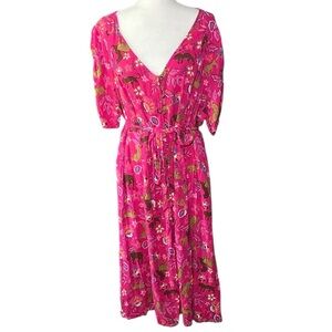 Torrid Pink Midi Dress with V-Neck Short Sleeves